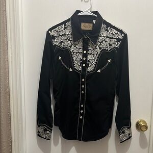 Scully Black and White Embroidered Button Down Shirt